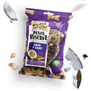 package of natural functional dog treat and coconut slices
