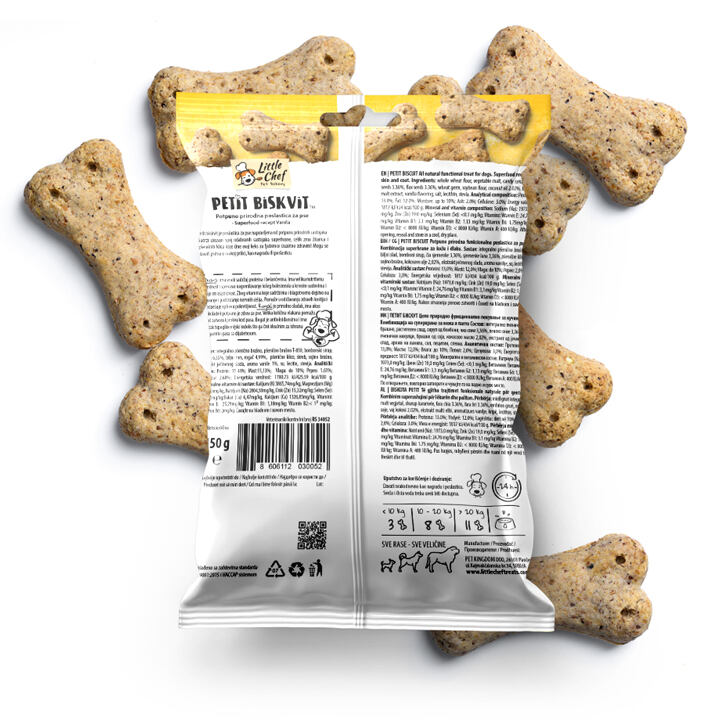 product declaration of natural dog treat with a vanilla flavor